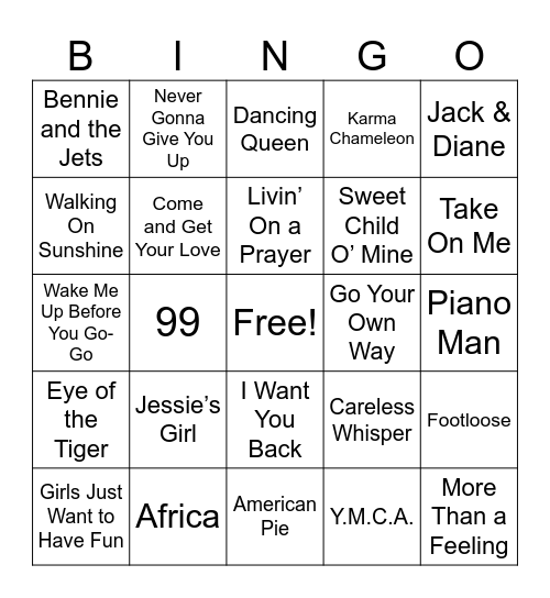 70’s & 80’s Bingo Card