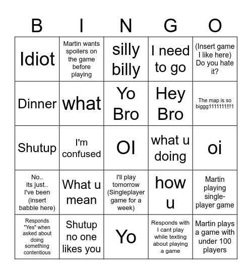 The Martinator Bingo Card