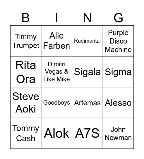 2025 fesztivál fellépők Bingo Card