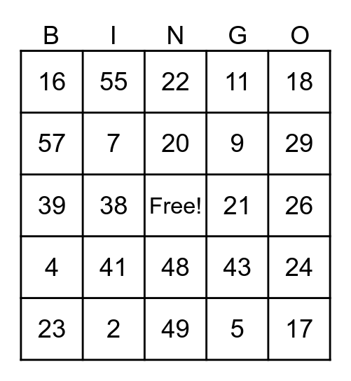 Food Code BINGO Card