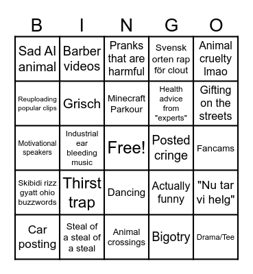 Tiktok Bingo Card
