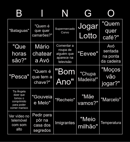 PDA Família Gonçalves Bingo Card