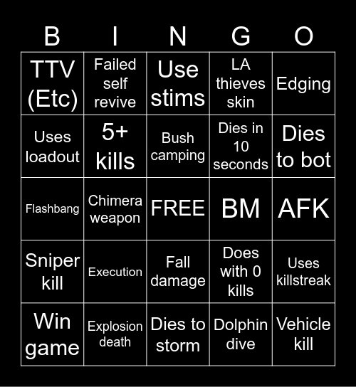 Warzone 2.0 bingo (Credits to: Big Puffer) Bingo Card