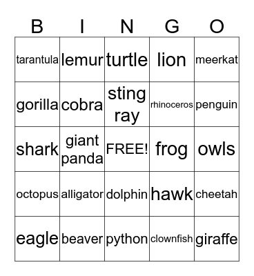 Animal Classification Bingo Card