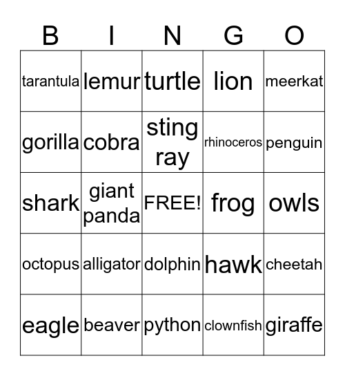 Animal Classification Bingo Card