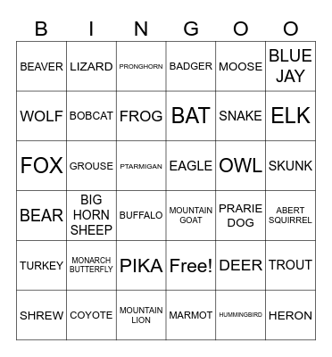 2025 WILDLIFE BINGO Card