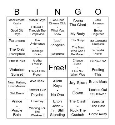 Angels Music Bingo 8 Bingo Card
