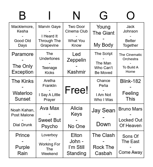 Angels Music Bingo 8 Bingo Card