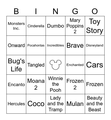Burkhead Family Disney Song Bingo Card