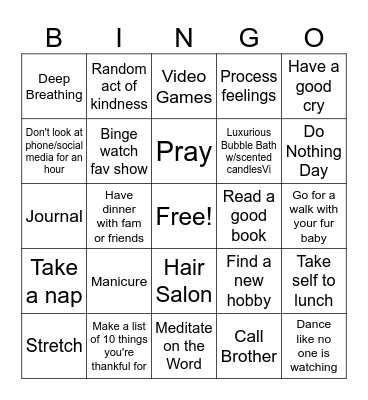 Self-Care Bingo Card