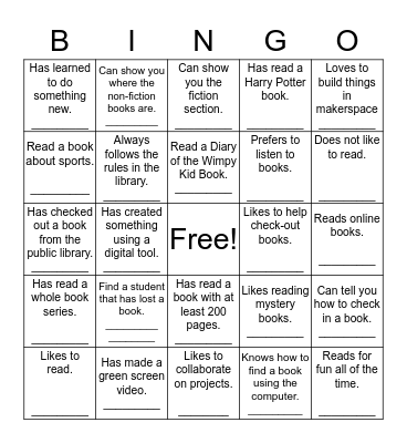 Library Bingo Card