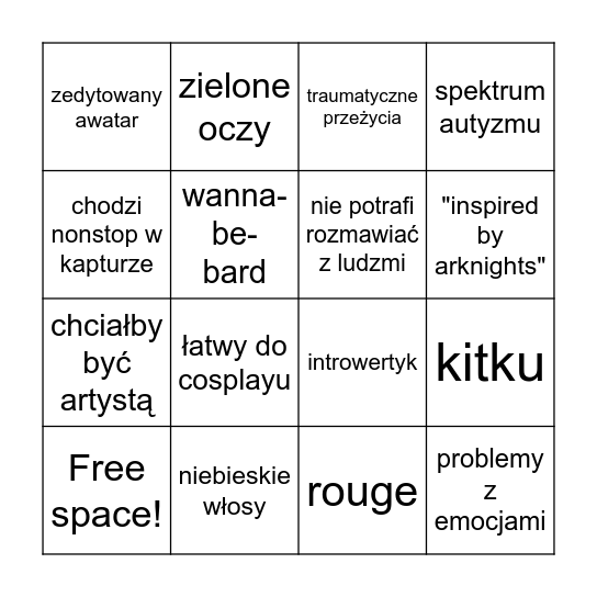 Nowa postać D&D Adama Bingo Card