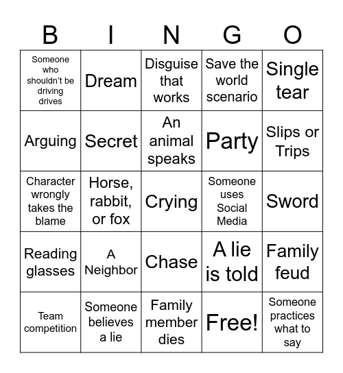 Any Movie Bingo Card