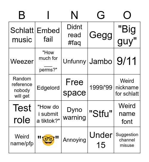 Schlatt fan Bingo Card