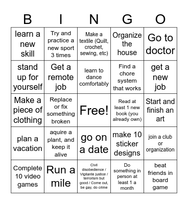 New Years Resolution 2025 Bingo Card