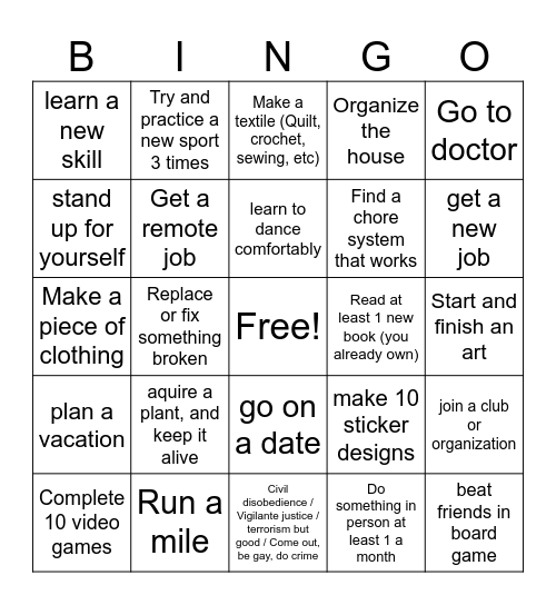 New Years Resolution 2025 Bingo Card