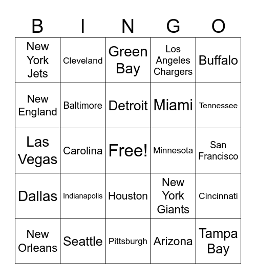 NFL Team Logos BINGO Card