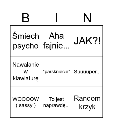 KUBA GRAJĄCY W LOL'A Bingo Card
