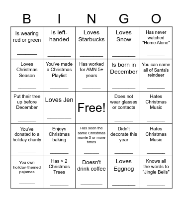 Jingle Mingle Bingo Card