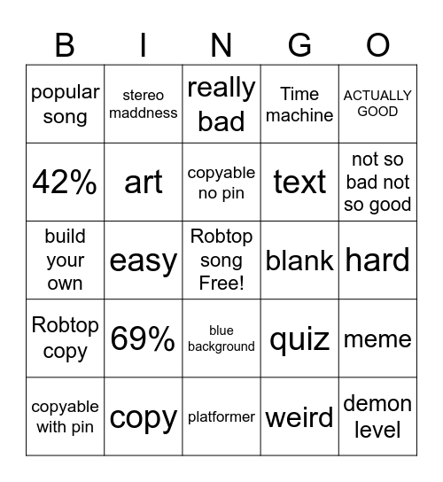 Recent tab gd bingo Card