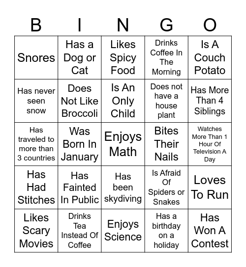 Find Someone Who.... Bingo Card