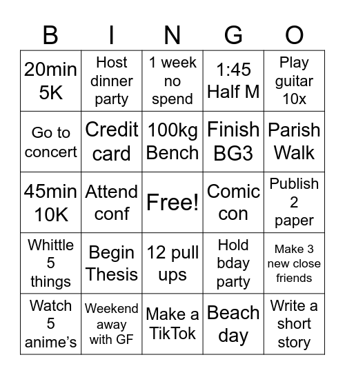Mark’s 2025 Bingo Card