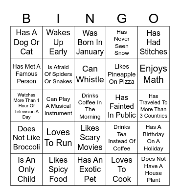 Find Someone Who.... Bingo Card