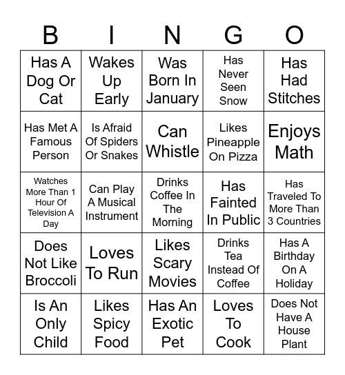 Find Someone Who.... Bingo Card