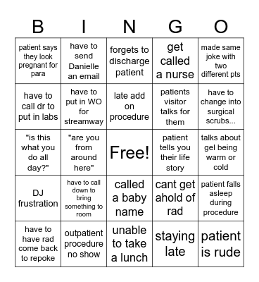 US PROCEDURE ASSISTANT BINGO Card