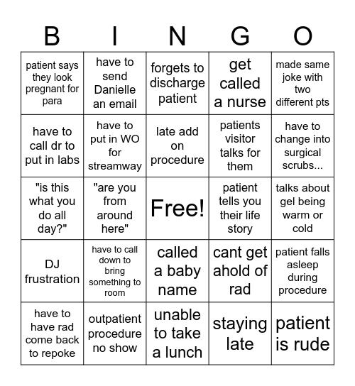 US PROCEDURE ASSISTANT BINGO Card