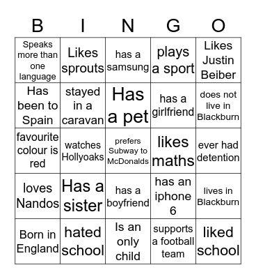 GCSE English People Bingo Card