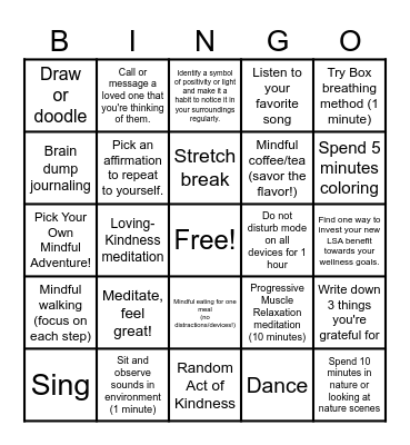 Wellness Bingo Card