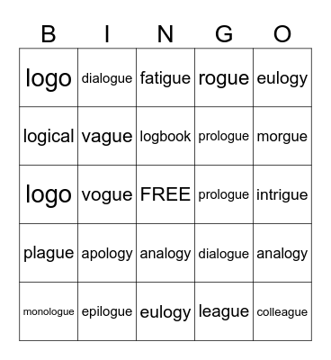 13 log + gue Bingo Card