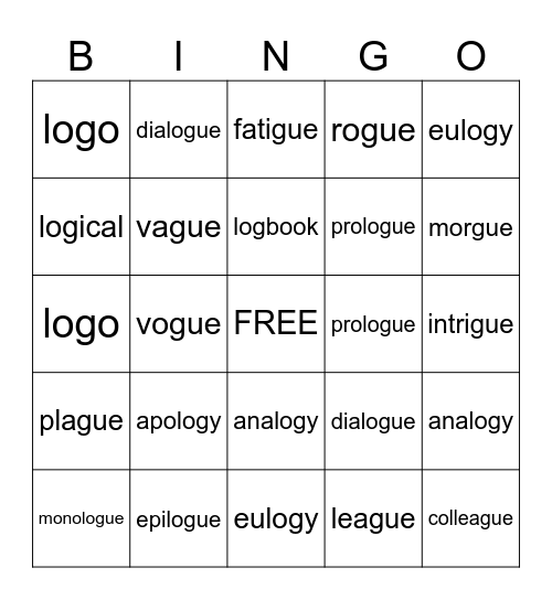 13 log + gue Bingo Card