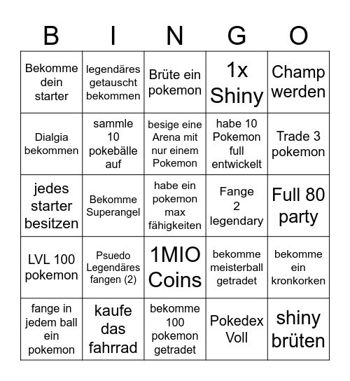 POKEMON PERL Bingo Card