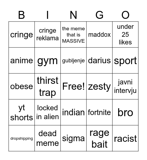 ig reel Bingo Card