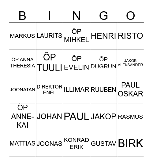 PÜHA MIIKAELI KOOL 1P KLASS Bingo Card