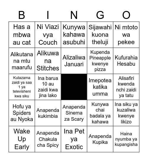 TAFUTA MTU AMBAYE ... Bingo Card