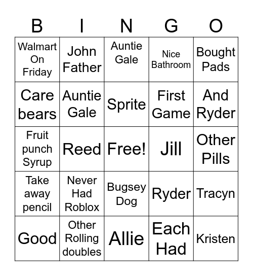 Jamie Walker Bingo Card