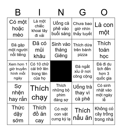 TÌM MỘT NGƯỜI NÀO ĐÓ... Bingo Card