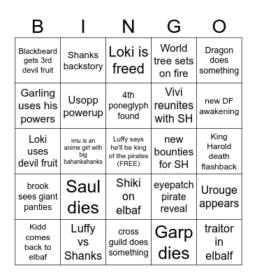 One Piece 2025 Bingo Card