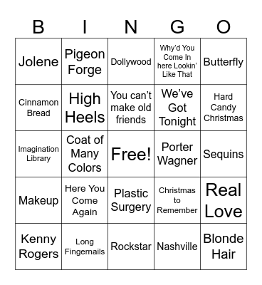 Dolly Parton Bingo Card