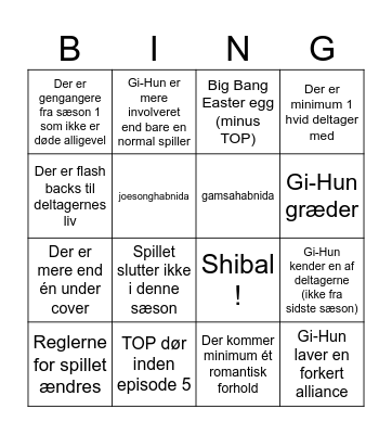Squid Game sæson 2 Bingo Card