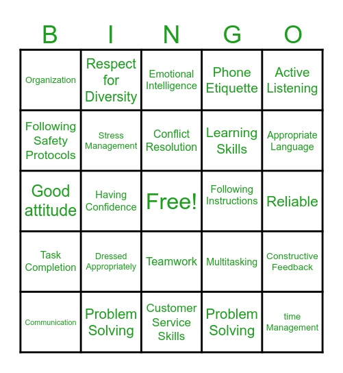 Professional Bingo Card