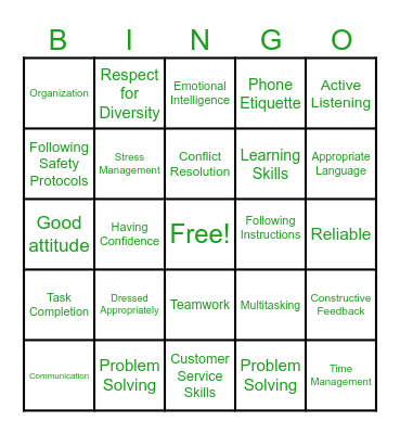 Professional Bingo Card