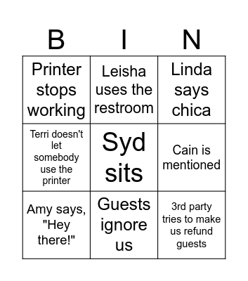 Front Desk Bingo Card