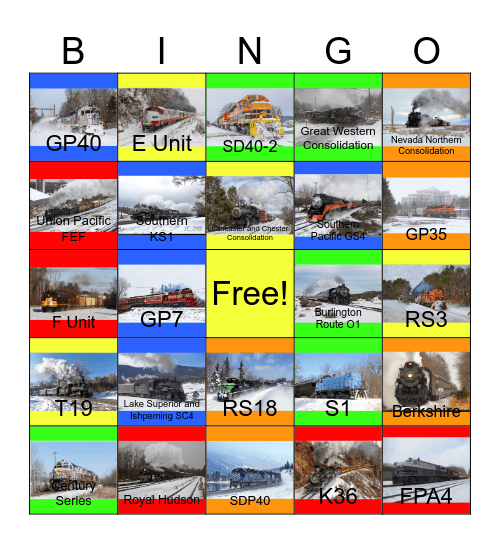 Winter Train Enthusiasts Bingo Card