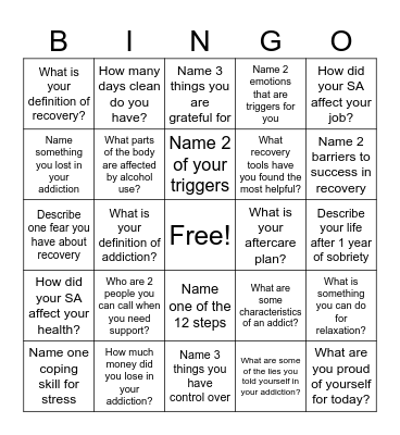 Recovery Bingo! Bingo Card