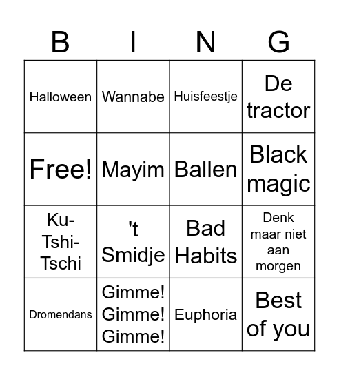 Danskes voor pakskes Bingo Card