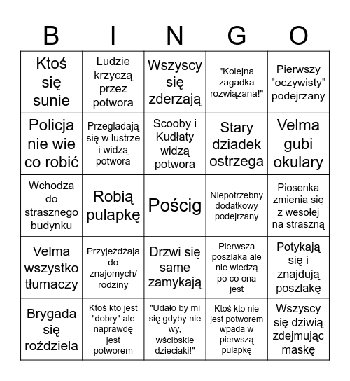 Sccoby Doo Bingo Card